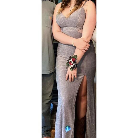 Light Blue Sparkle Prom Dress Formal Sz 10 V-neck Side Slit Maxi 90s Y2K Style - Picture 3 of 14